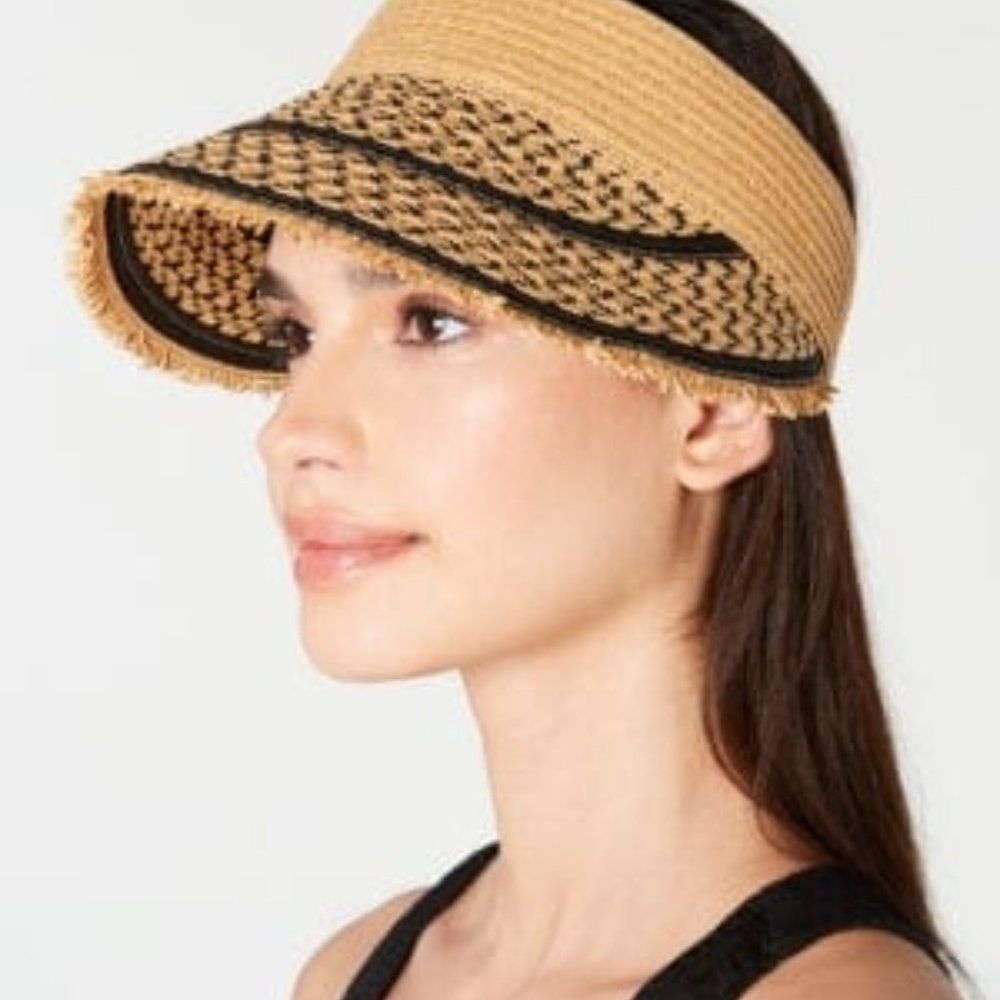 Womens Solid Straw Visor By INC